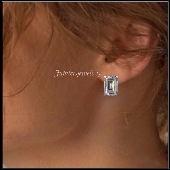 New 2ct ice cube 14k white gold square princess emerald diamond earrings 4.2g - Picture 5 of 5